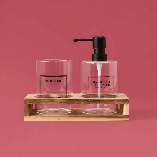 Wooden & Glass Bathroom Set 3 Pcs